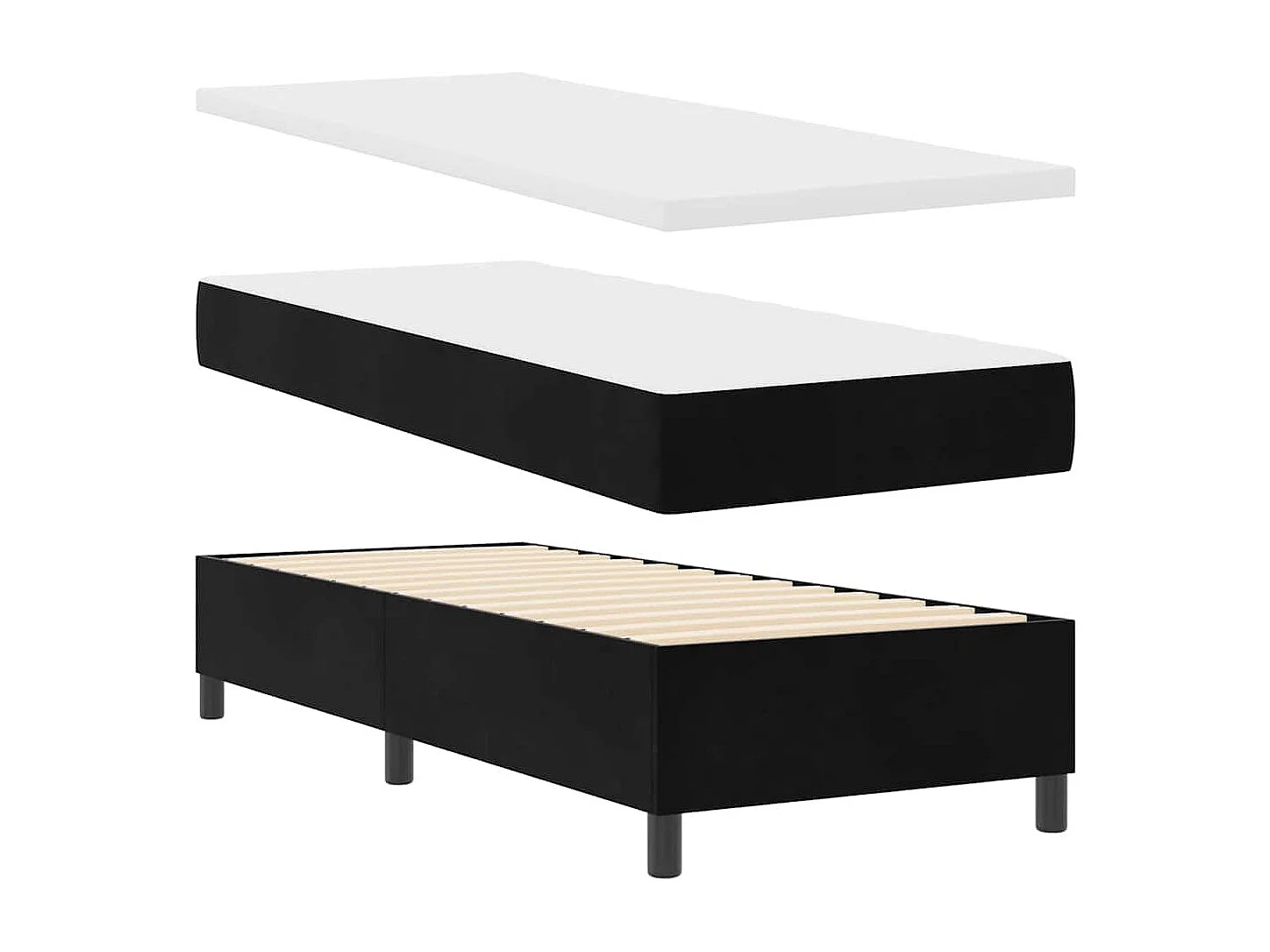 Cama individual | Cama para adultos | Cama tipo Box Spring con colchón Negro 80x200 cm tela SHL54133