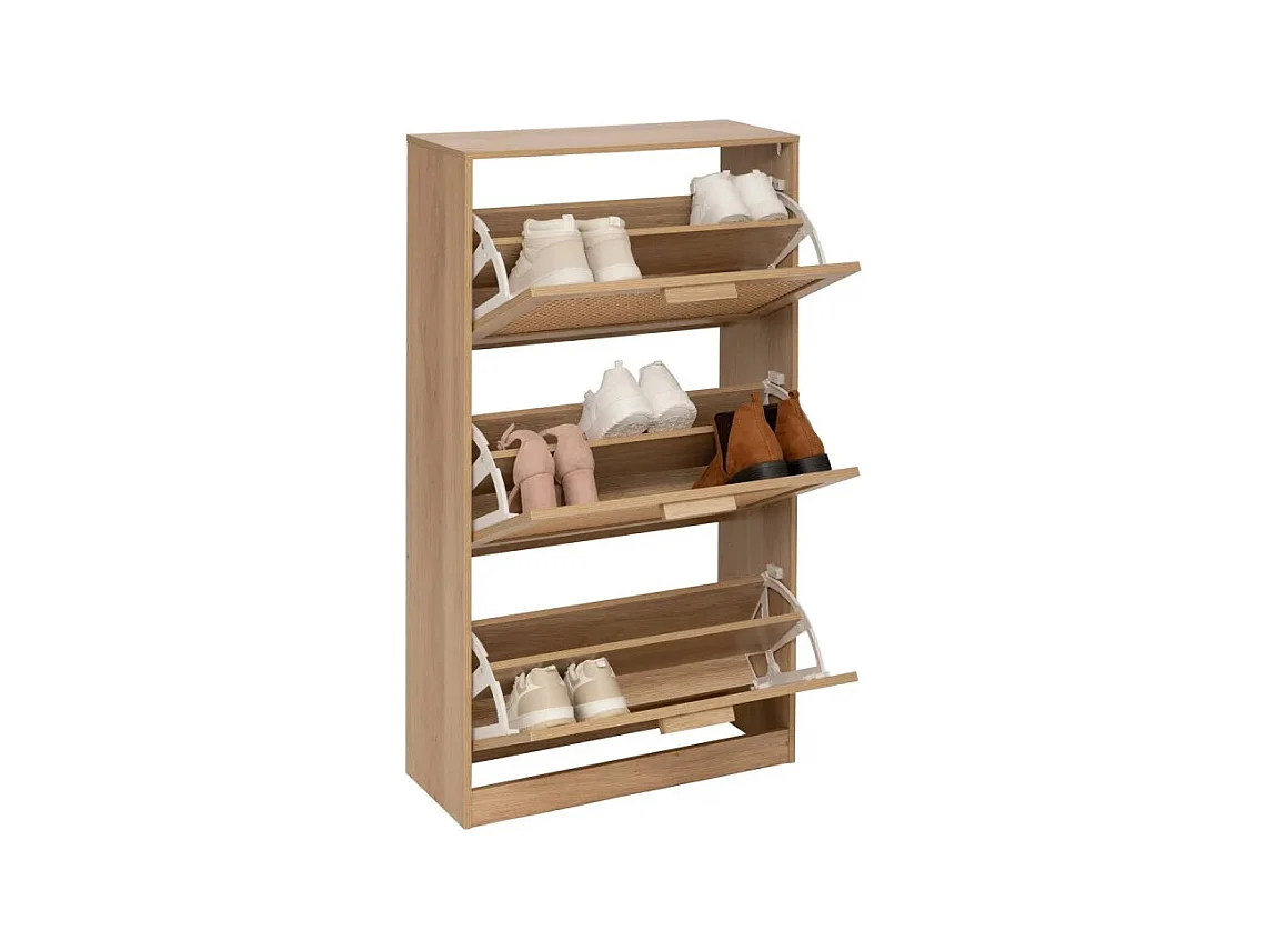 Meuble à Chaussures 3 Tiroirs "Cane" 113cm Naturel