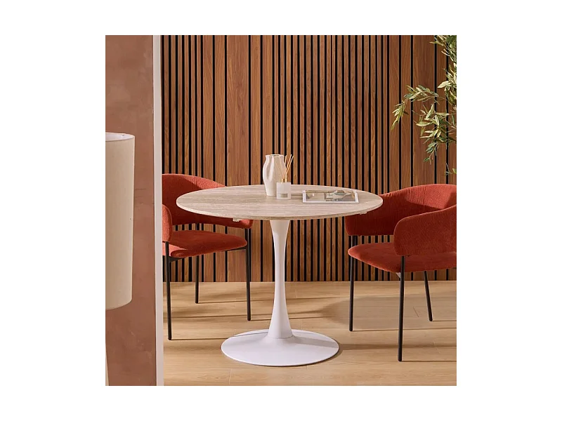 Table à Manger Effet Travertin "Elias" 102cm Naturel