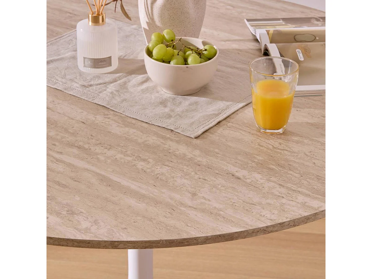 Table à Manger Effet Travertin "Elias" 102cm Naturel