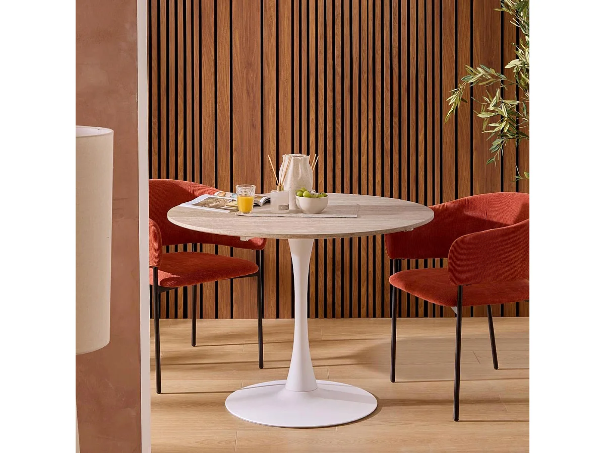 Table à Manger Effet Travertin "Elias" 102cm Naturel