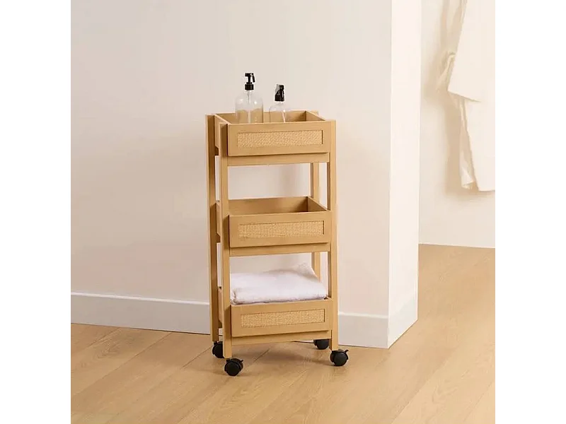 Desserte Salle de Bain 3 Niveaux "Cane" 85cm Naturel