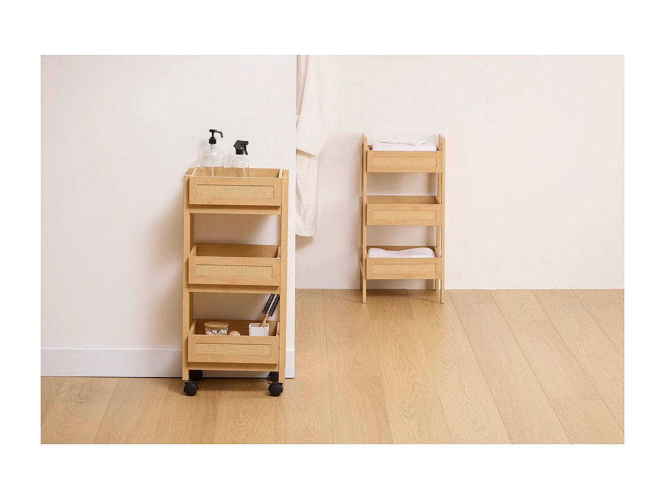 Desserte Salle de Bain 3 Niveaux "Cane" 85cm Naturel