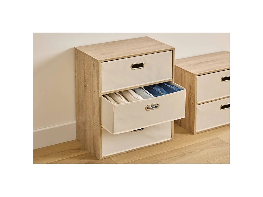 Commode 3 Tiroirs Paniers "Dress Up" 50cm Beige