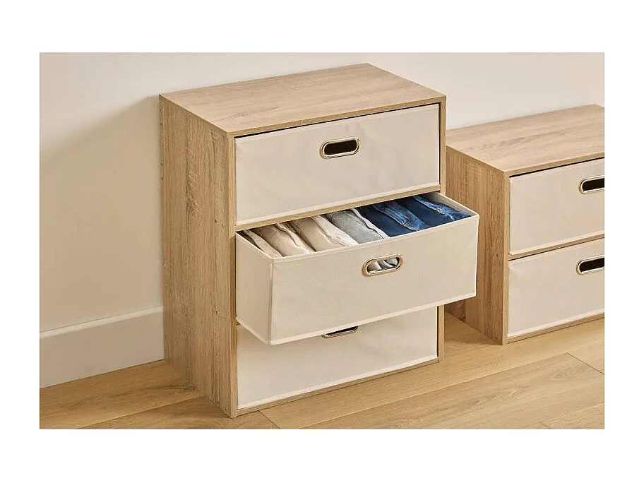 Commode 3 Tiroirs Paniers "Dress Up" 50cm Beige