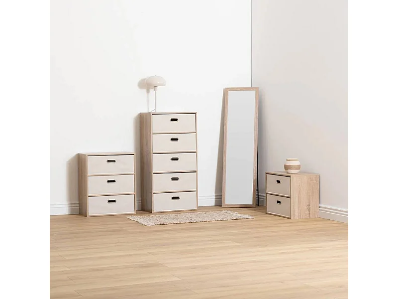 Commode 5 Tiroirs Paniers "Dress Up" 100cm Beige