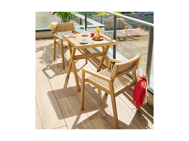 Table carrée fixe extérieure Xenia 2 places acacia Hespéride