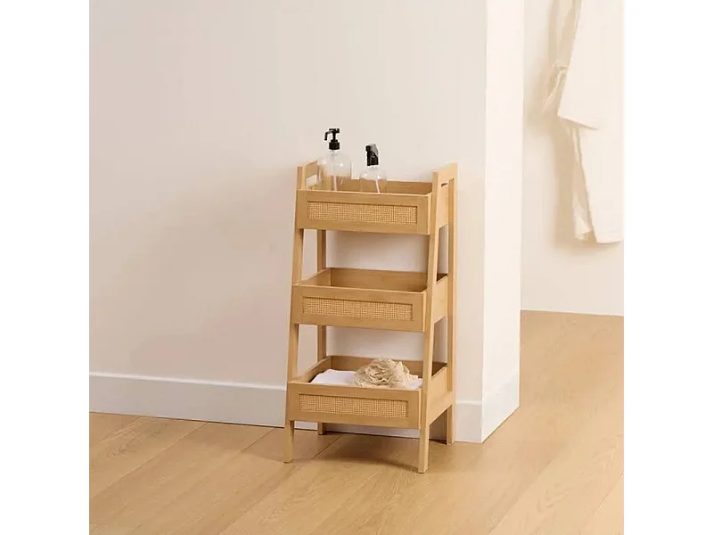Étagère Salle de Bain 3 Niveaux "Cane" 80cm Naturel