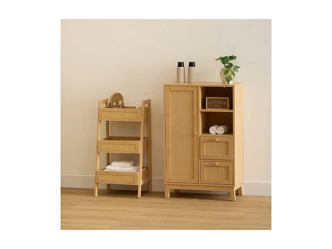 Étagère Salle de Bain 3 Niveaux "Cane" 80cm Naturel