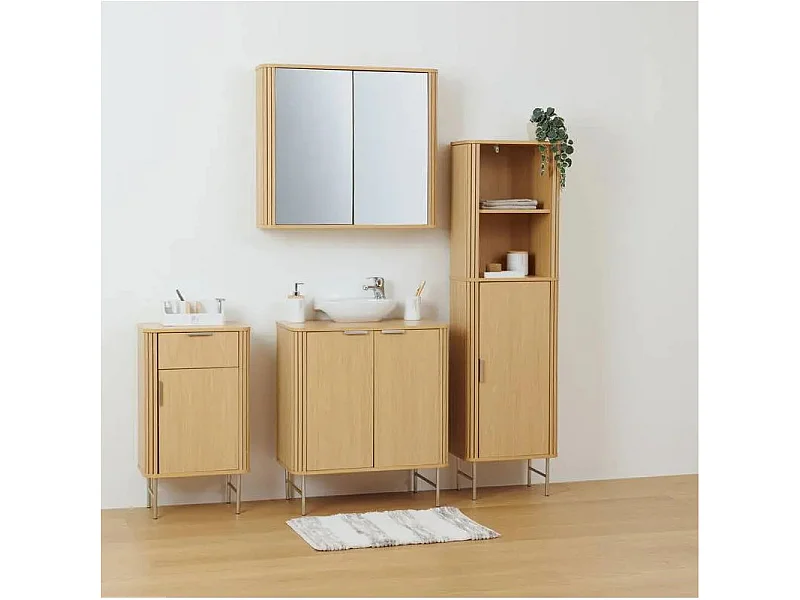 Meuble Haut Double Miroir "Liora" 80cm Naturel