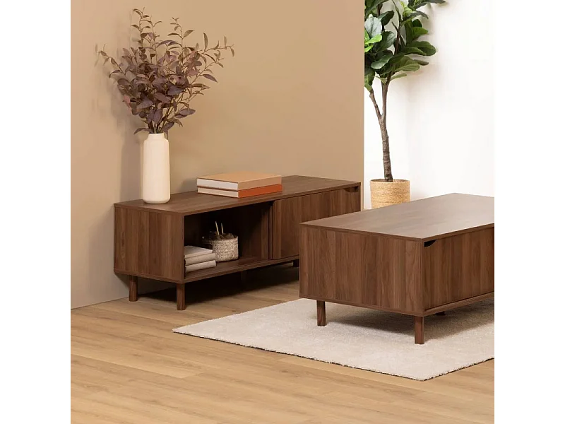 Meuble TV 2 Portes "Slidy" 120cm Marron