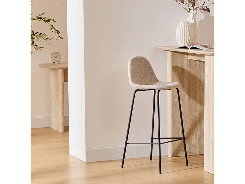 Tabouret de bar Vladi tissu beige bouclette Atmosphera