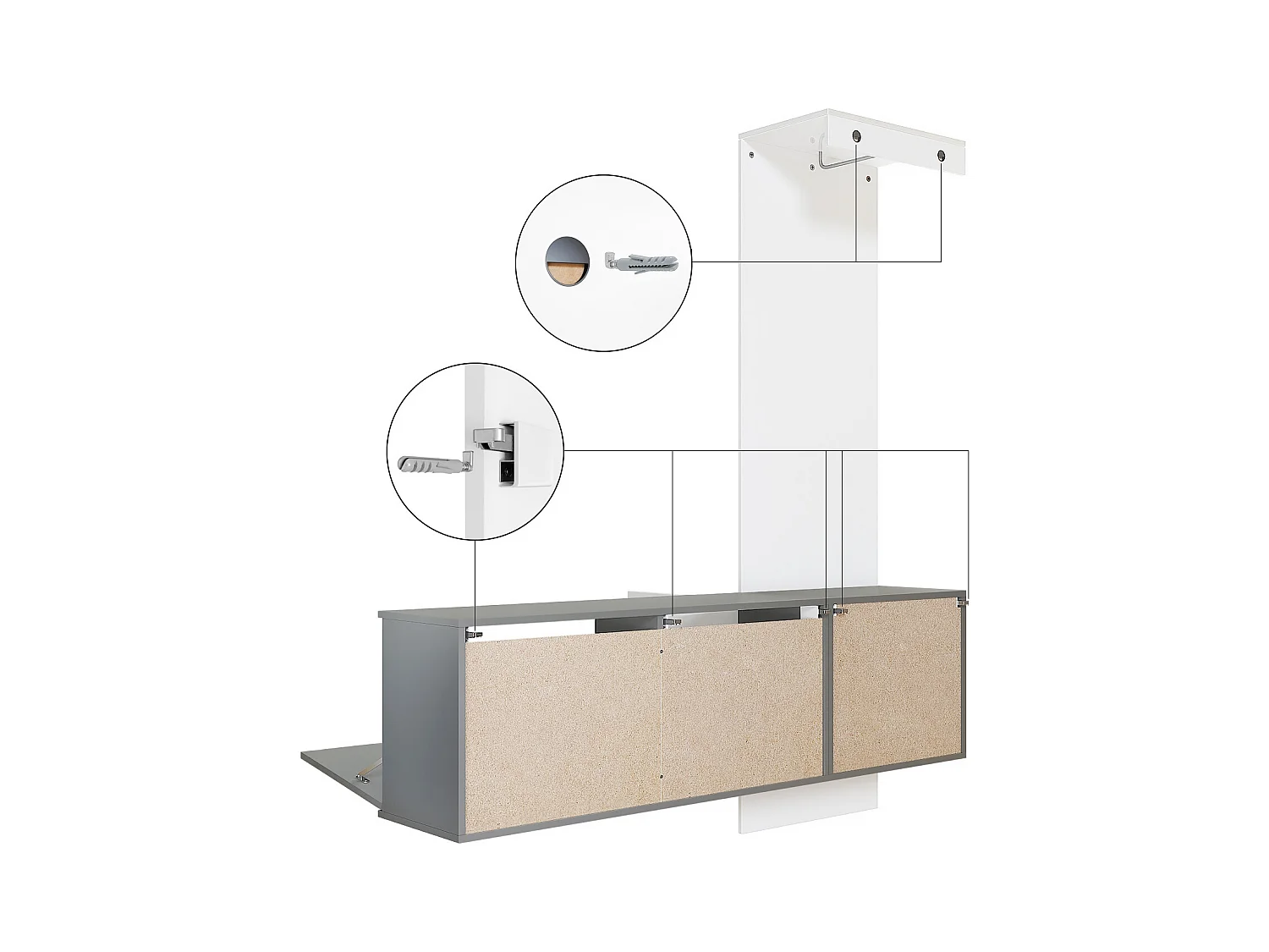 Penderie Carlton Set 4, Meuble d’entrée comprenant 1 panneau porte-manteaux, 1 module de commode, anthracite mat/graphite satiné mat (156,5 x 193 x 35 cm)