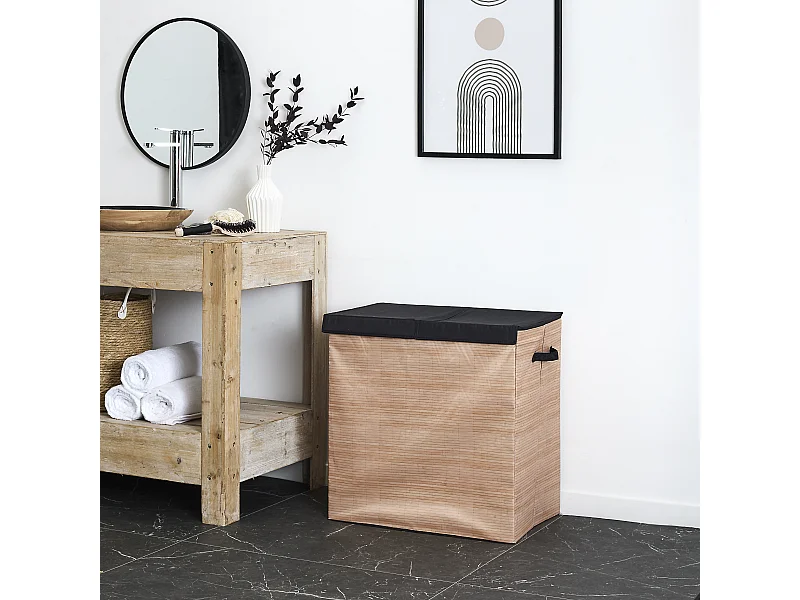 Panier A Linge Double 58x35x58cm Marron