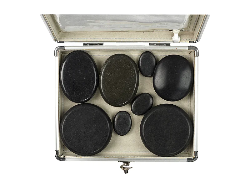 Mallette 8 Pierres Chaudes Volcaniques en Aluminium - Anti-stress et Idéal pour Massage