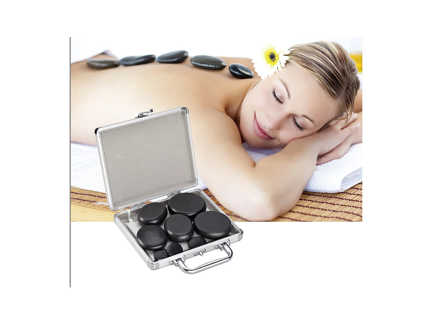 Mallette 8 Pierres Chaudes Volcaniques en Aluminium - Anti-stress et Idéal pour Massage