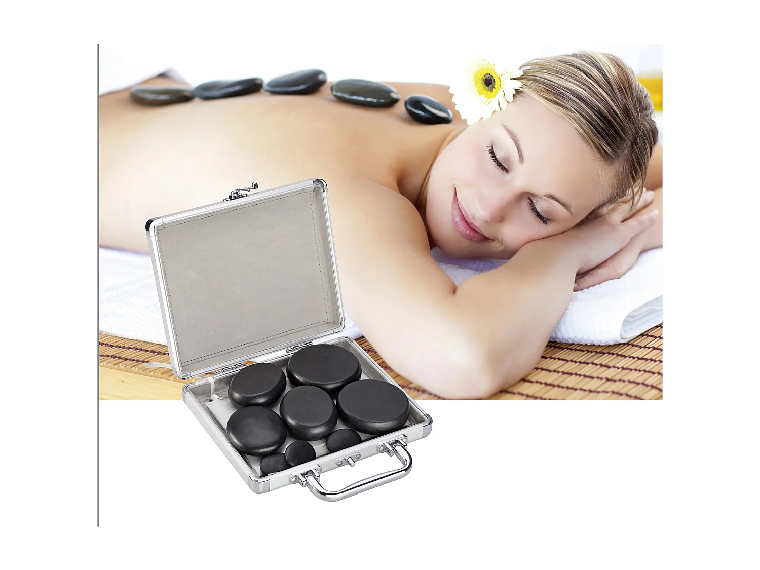 Mallette 8 Pierres Chaudes Volcaniques en Aluminium - Anti-stress et Idéal pour Massage