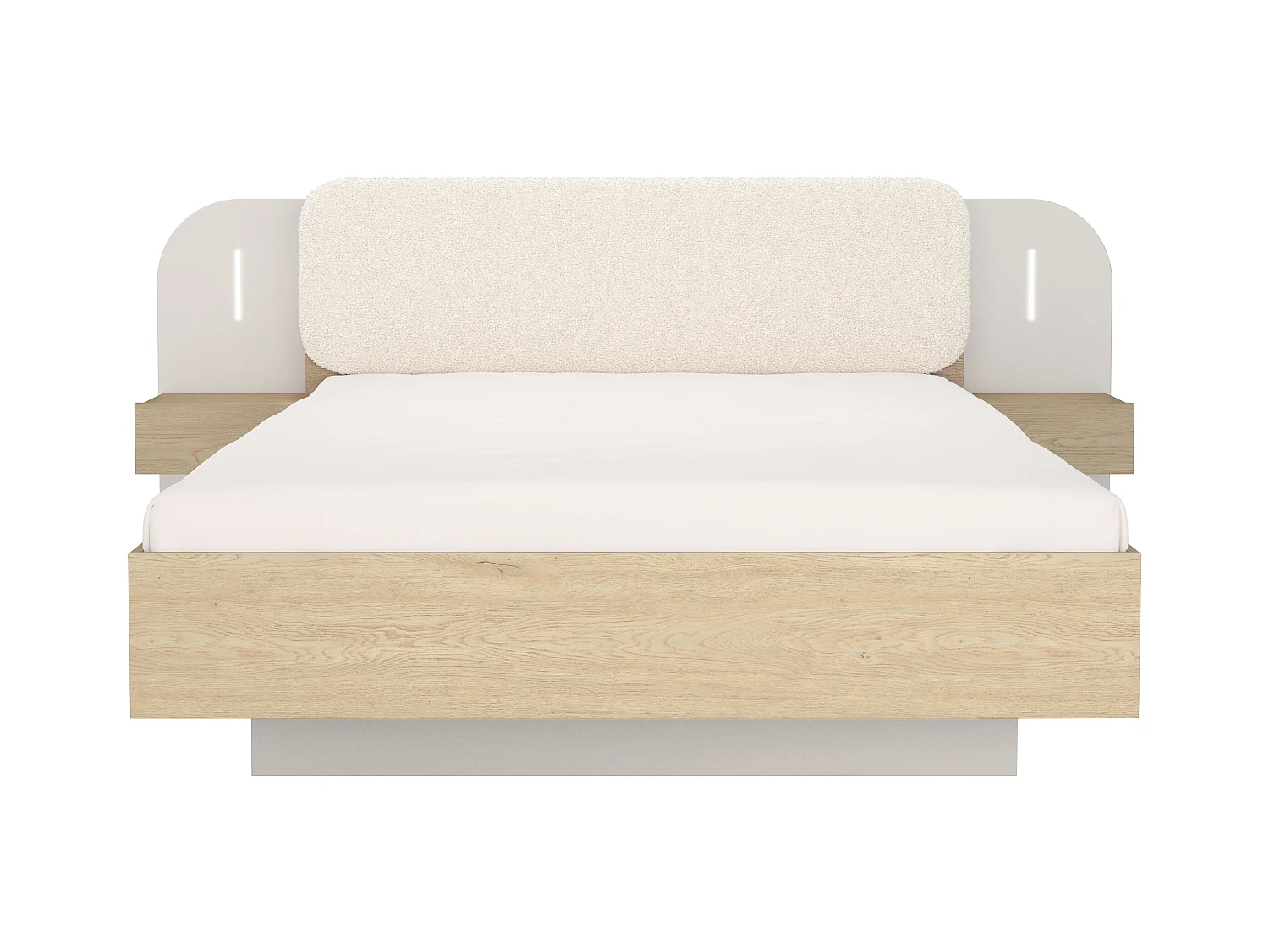 Lit coffre avec chevets 160 x 200 cm - Avec LEDs - Coloris : Beige et naturel + Matelas - LYORIMA