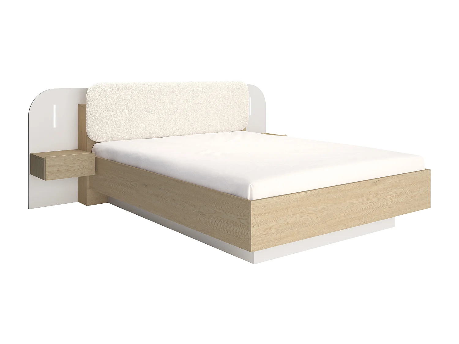 Letto contenitore con comodini 160 x 200 cm - Con LED - Colori: Beige e naturale + Materasso - LYORIMA