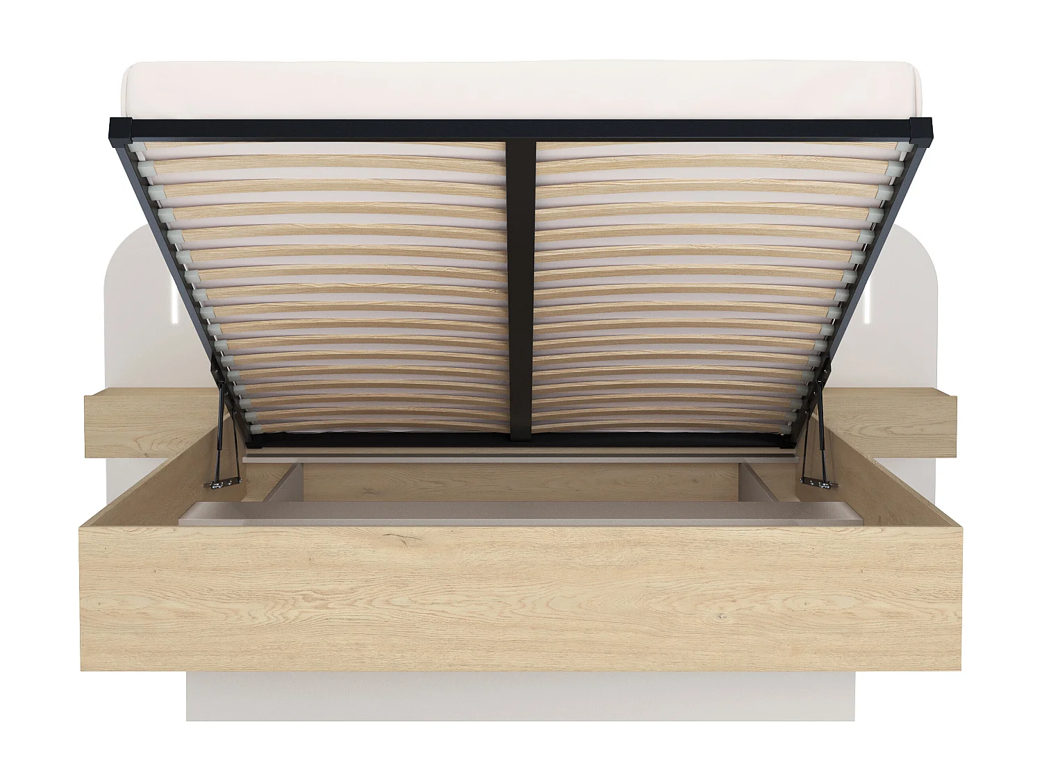 Letto contenitore con comodini 160 x 200 cm - Con LED - Colori: Beige e naturale + Materasso - LYORIMA