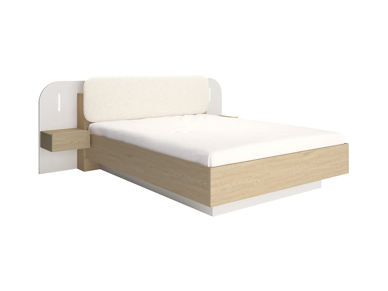 Lit coffre avec chevets 160 x 200 cm - Avec LEDs - Coloris : Beige et naturel - LYORIMA