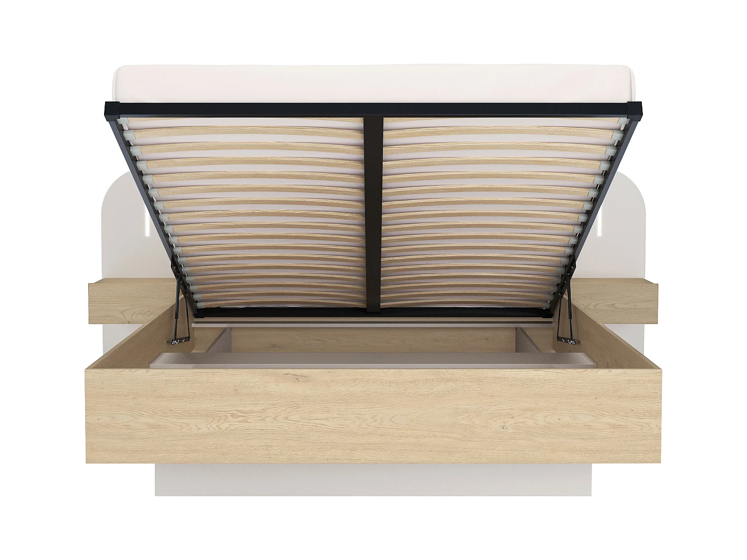 Lit coffre avec chevets 160 x 200 cm - Avec LEDs - Coloris : Beige et naturel - LYORIMA