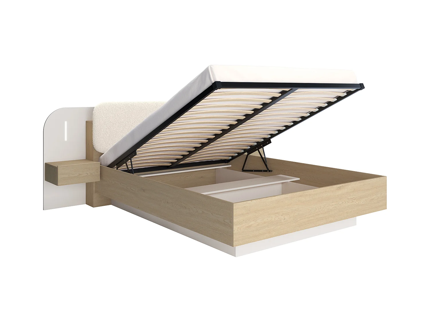 Lit coffre avec chevets 160 x 200 cm - Avec LEDs - Coloris : Beige et naturel - LYORIMA