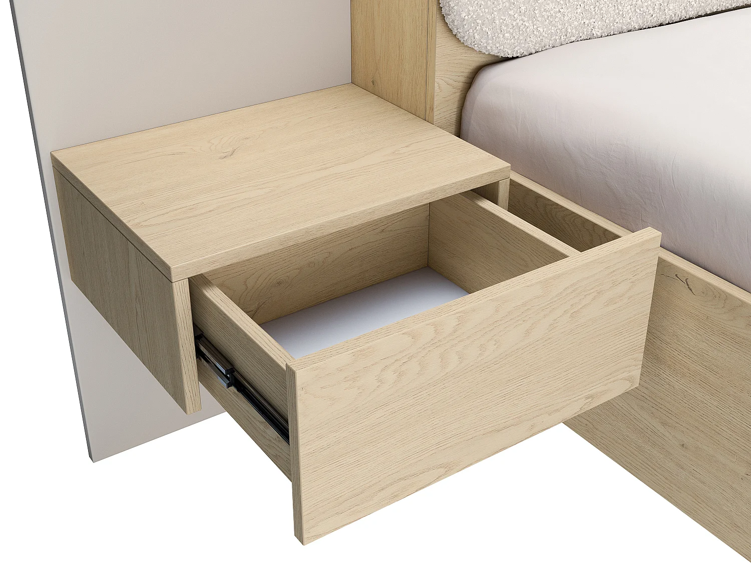 Letto contenitore con comodini 160 x 200 cm - Con LED - Colore: Beige e naturale - LYORIMA