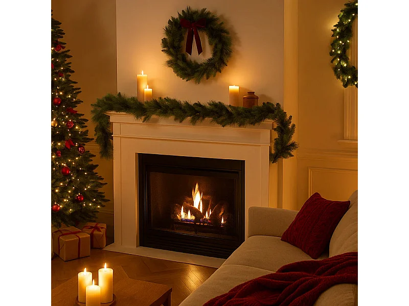 "Happy" kerstslinger van PVC en PP met dennennaaldeffect, 270 cm boa-slinger realistische decoratie