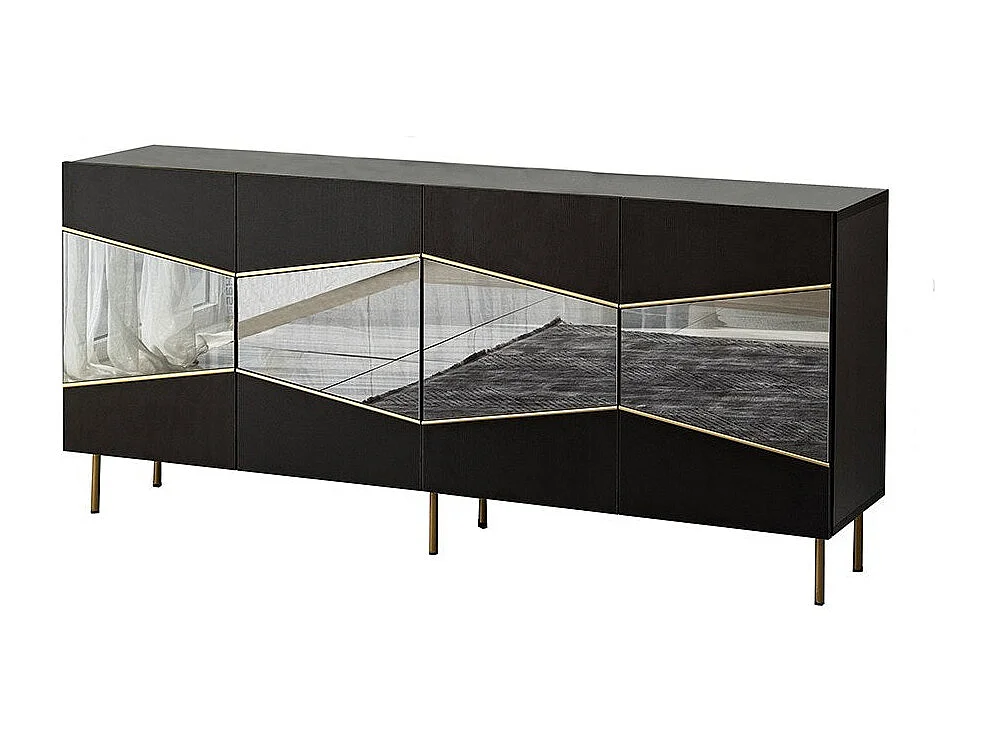 Elegante credenza, nera e fumé, 180 x 80 x 40 cm | Pannello truciolare rivestito in melamina al 100%, spessore 18 mm | Design moderno per casa e uffic