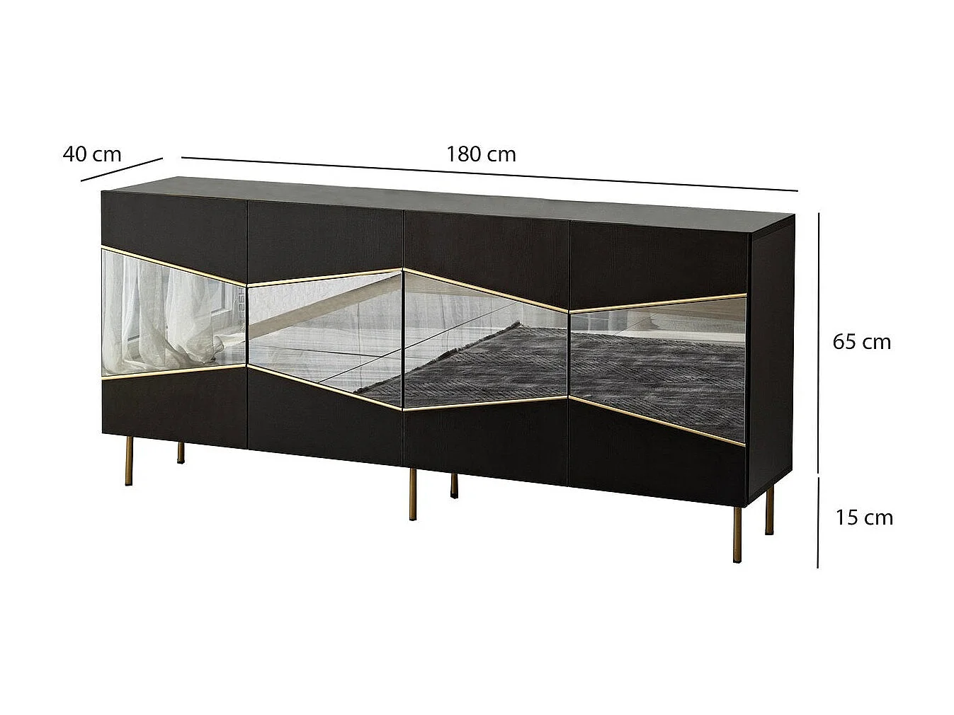 Elegante credenza, nera e fumé, 180 x 80 x 40 cm | Pannello truciolare rivestito in melamina al 100%, spessore 18 mm | Design moderno per casa e uffic