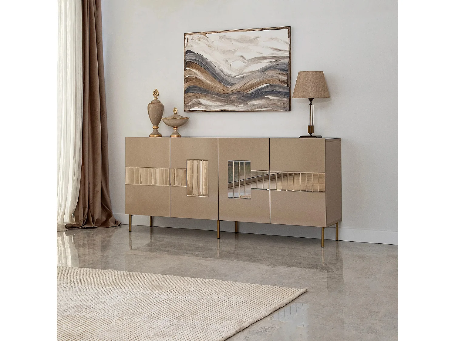Buffet élégant, bronze et or, 180 x 80 x 40 cm | 100 % MDF, épaisseur 18 mm | Solution de rangement élégante pour les espaces de vie modernes
