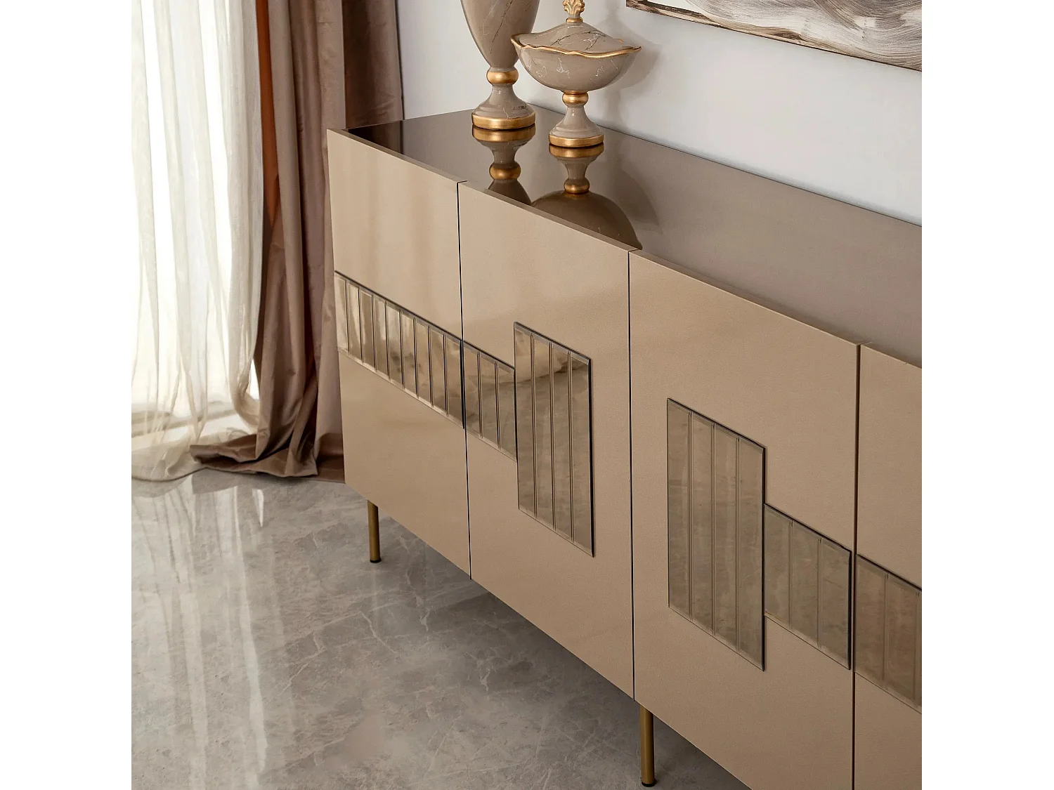 Buffet élégant, bronze et or, 180 x 80 x 40 cm | 100 % MDF, épaisseur 18 mm | Solution de rangement élégante pour les espaces de vie modernes
