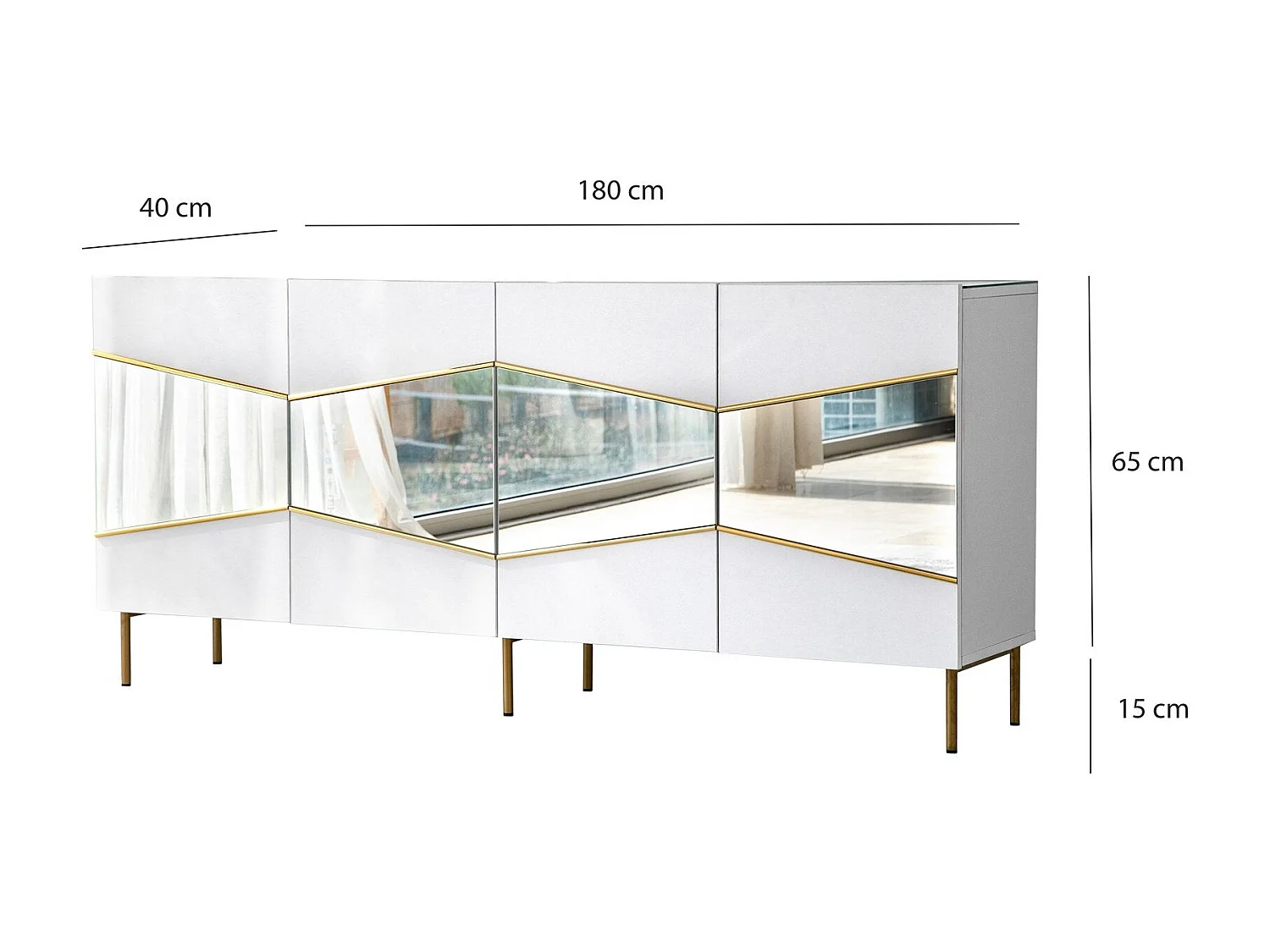 Buffet élégant blanc et doré, 180 x 40 x 80 cm | Panneau de particules 100 % mélaminé, épaisseur 18 mm | Rangement élégant pour espaces modernes