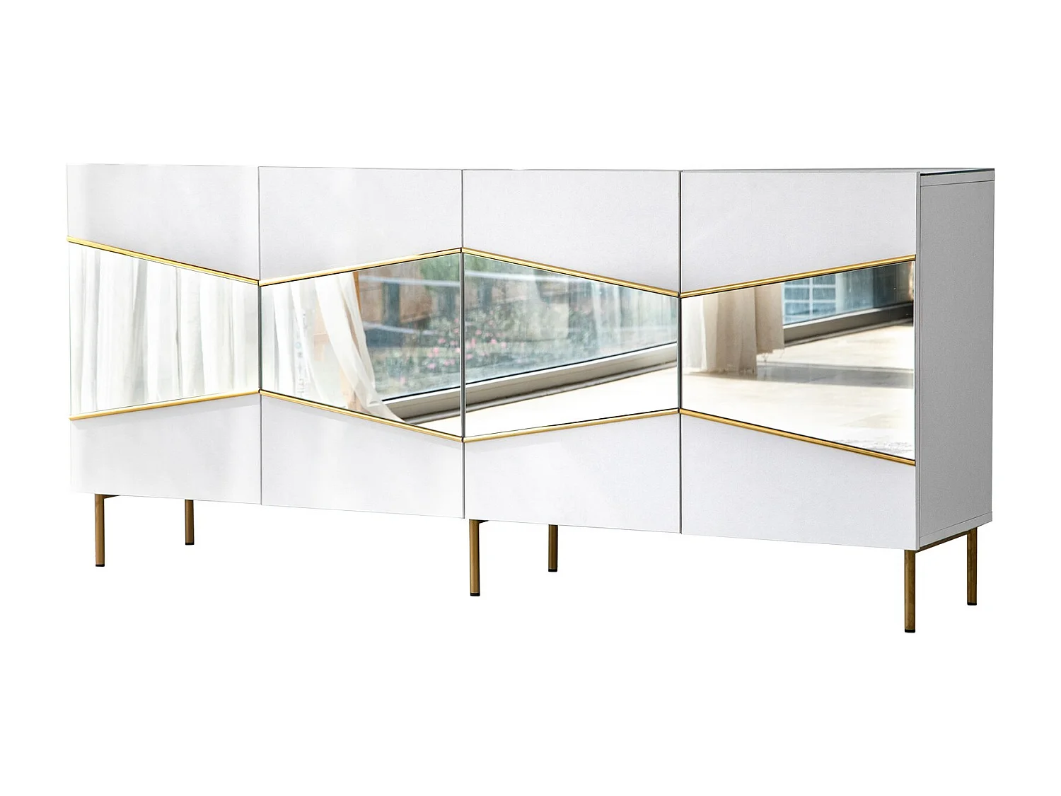 Buffet élégant blanc et doré, 180 x 40 x 80 cm | Panneau de particules 100 % mélaminé, épaisseur 18 mm | Rangement élégant pour espaces modernes