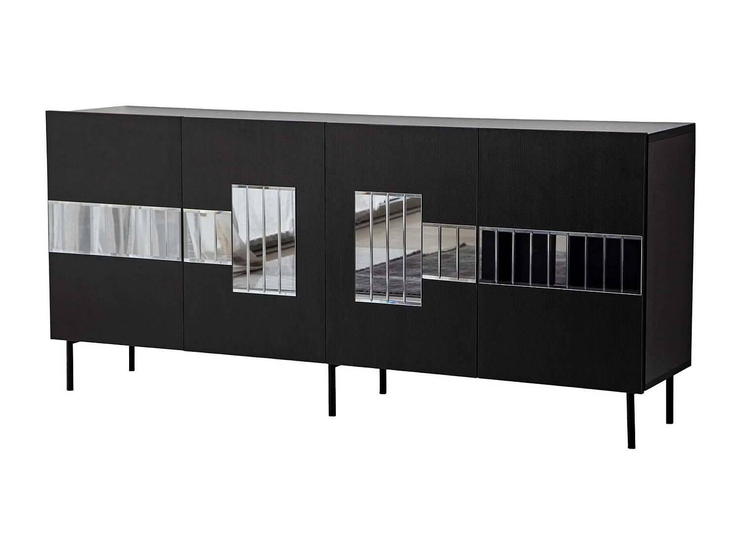 Elegante credenza, nera e fumé, 180 x 80 x 40 cm | Pannello truciolare rivestito in melamina al 100%, spessore 18 mm | Design moderno per casa e uffic