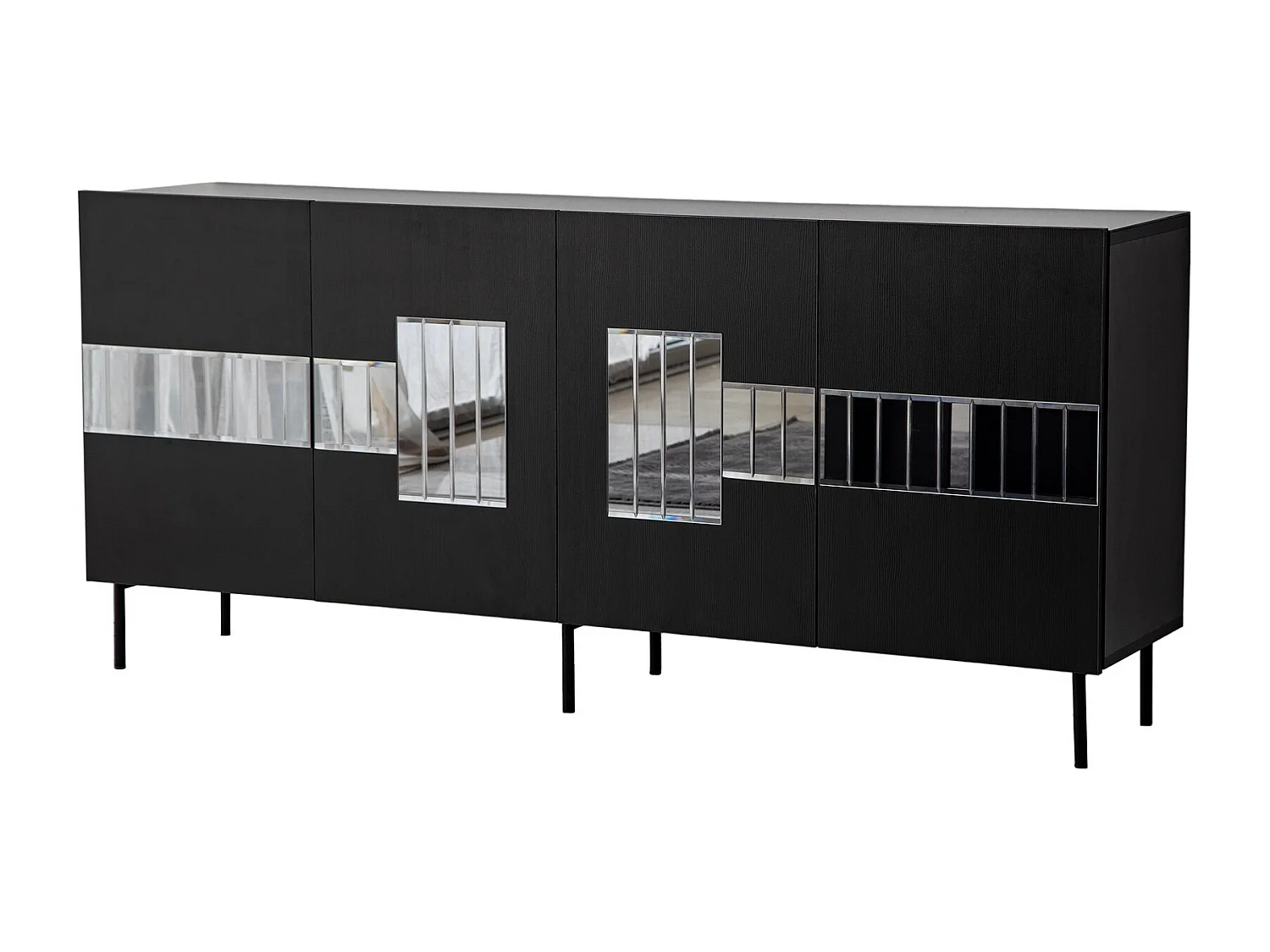 Elegante credenza, nera e fumé, 180 x 80 x 40 cm | Pannello truciolare rivestito in melamina al 100%, spessore 18 mm | Design moderno per casa e uffic