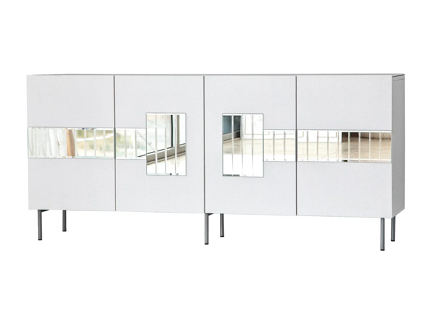 Buffet élégant, blanc et argent, 180 x 80 x 40 cm | Panneau de particules 100 % mélaminé, épaisseur 18 mm | Rangement élégant pour intérieurs modernes