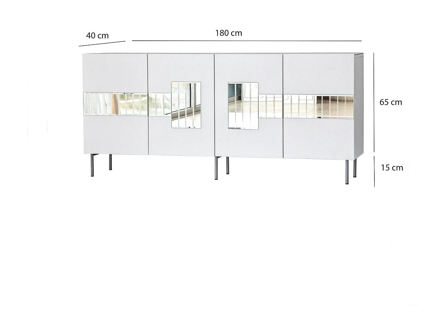 Buffet élégant, blanc et argent, 180 x 80 x 40 cm | Panneau de particules 100 % mélaminé, épaisseur 18 mm | Rangement élégant pour intérieurs modernes