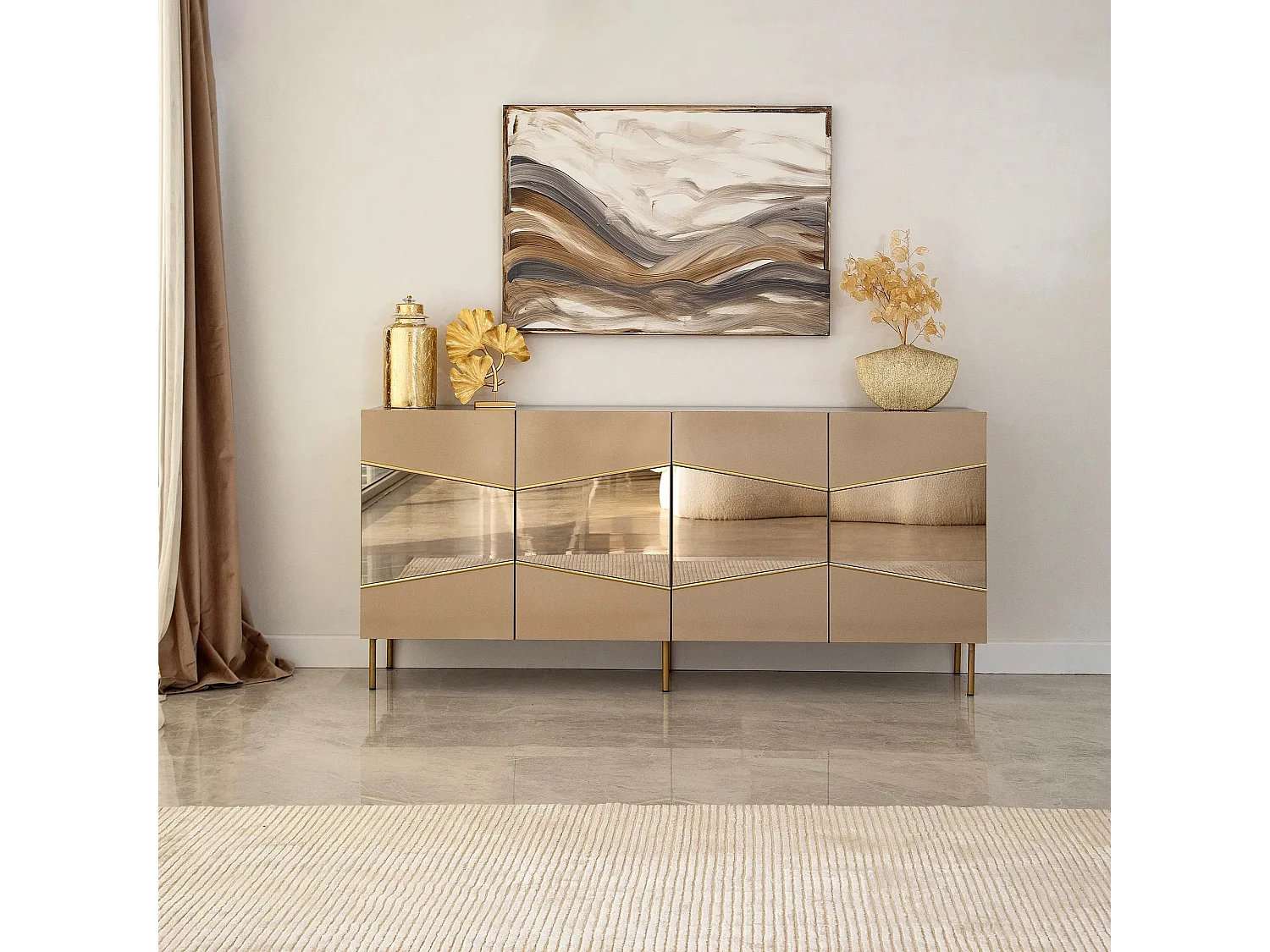 Buffet élégant, bronze et or, 180 x 80 x 40 cm | 100 % MDF, épaisseur 18 mm | Solution de rangement élégante pour les espaces de vie modernes