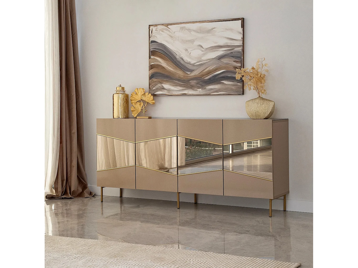 Buffet élégant, bronze et or, 180 x 80 x 40 cm | 100 % MDF, épaisseur 18 mm | Solution de rangement élégante pour les espaces de vie modernes