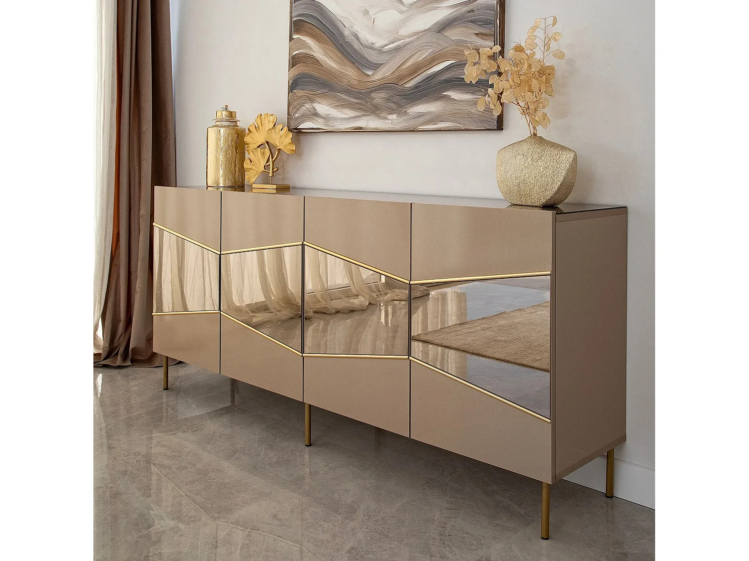Buffet élégant, bronze et or, 180 x 80 x 40 cm | 100 % MDF, épaisseur 18 mm | Solution de rangement élégante pour les espaces de vie modernes