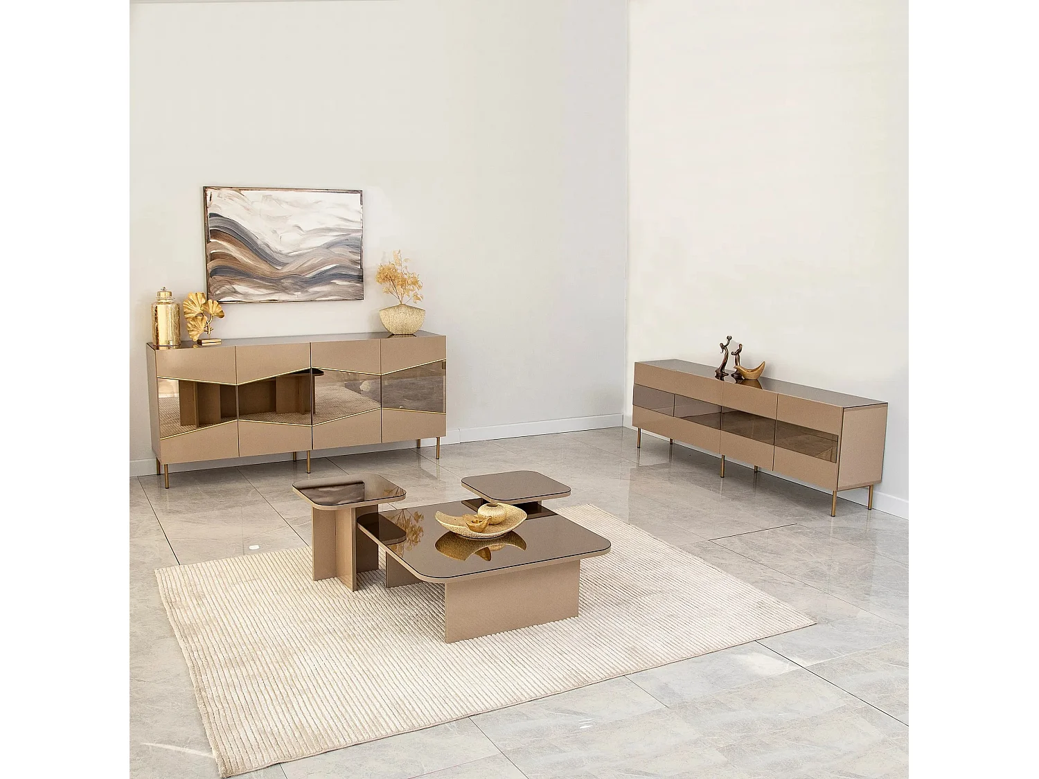 Buffet élégant, bronze et or, 180 x 80 x 40 cm | 100 % MDF, épaisseur 18 mm | Solution de rangement élégante pour les espaces de vie modernes