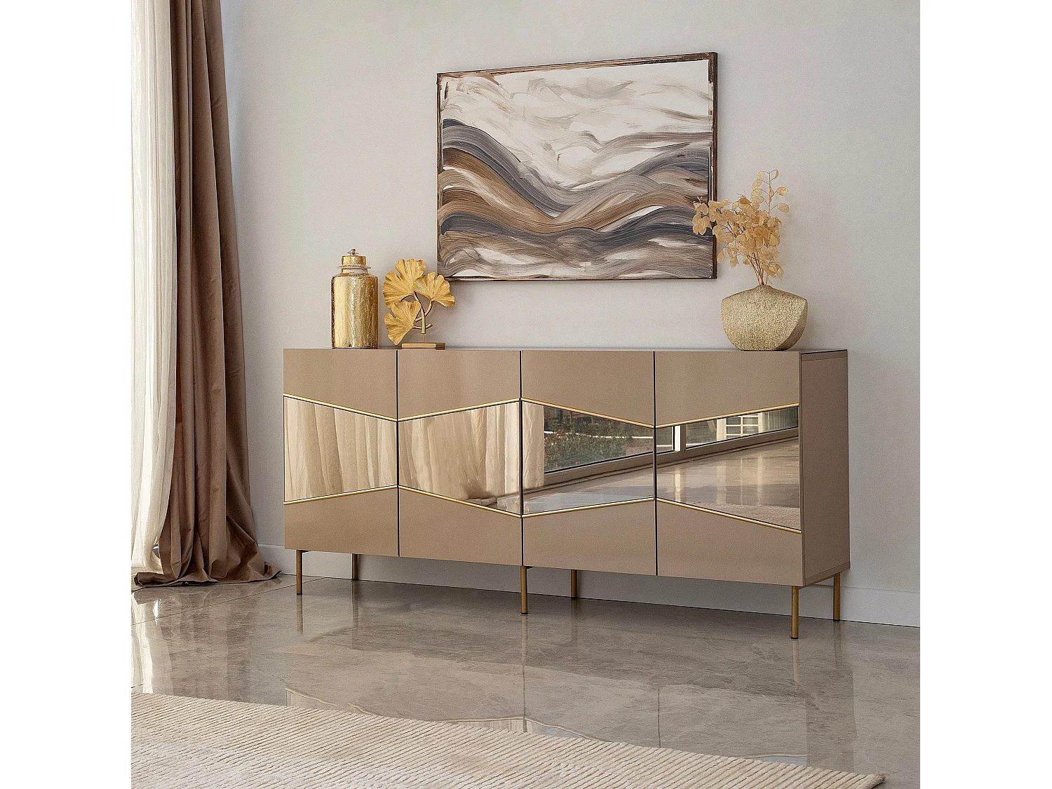Buffet élégant, bronze et or, 180 x 80 x 40 cm | 100 % MDF, épaisseur 18 mm | Solution de rangement élégante pour les espaces de vie modernes