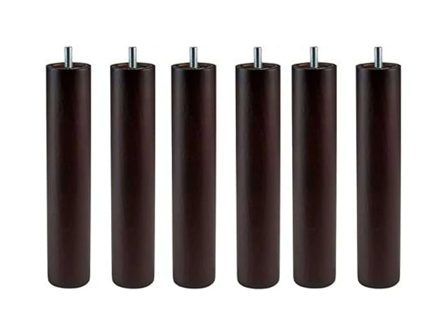Lot de 6 pieds cylindriques 25 cm pour sommier/sommier tapissier, filetage Wengue