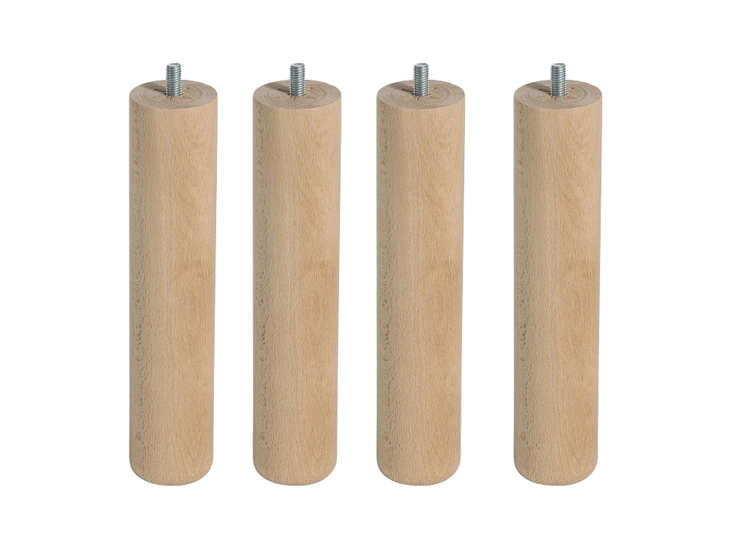 Lot de 4 pieds de 25 cm pour sommier/sommier tapissier avec filetage, en hêtre antibruit