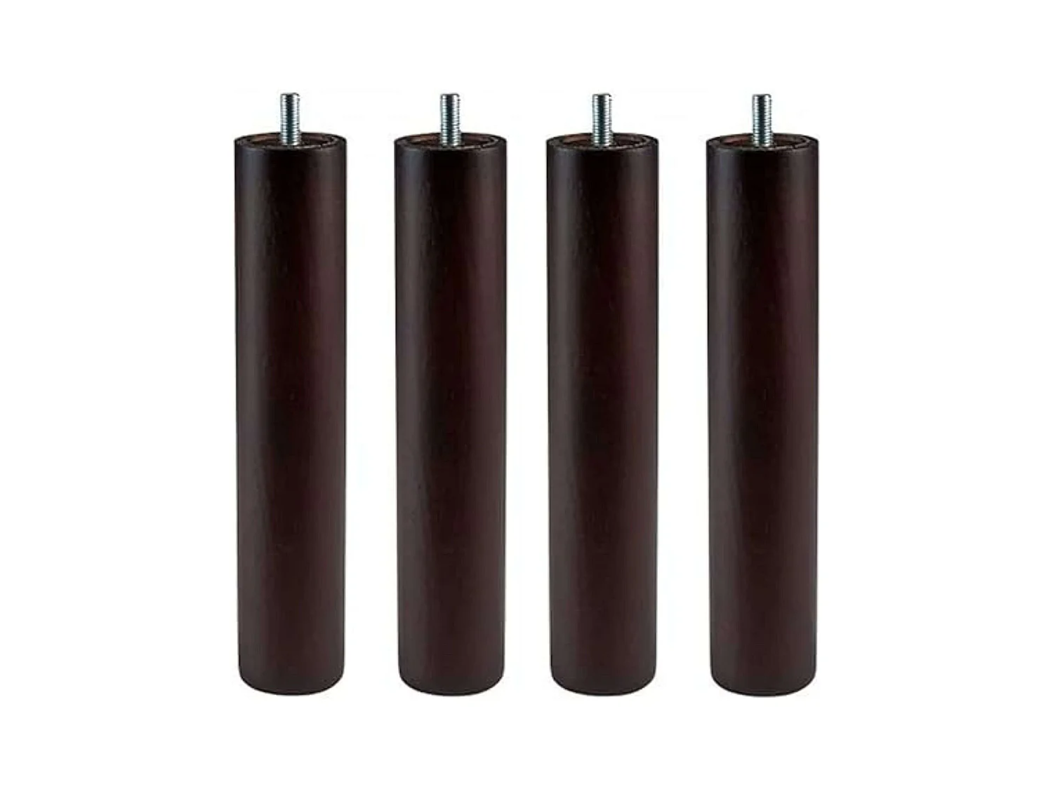 Lot de 4 pieds cylindriques 25 cm Sommier tapissier avec filetage anti-bruit en Wengue