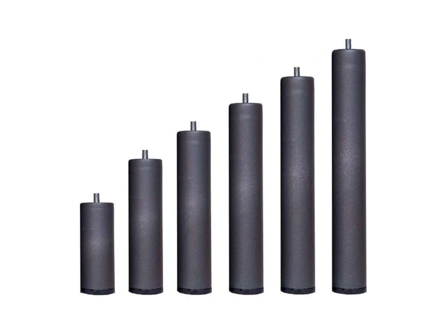 Lot de 6 pieds métalliques cylindriques, 40 cm, pour sommiers ou sommiers tapissiers.