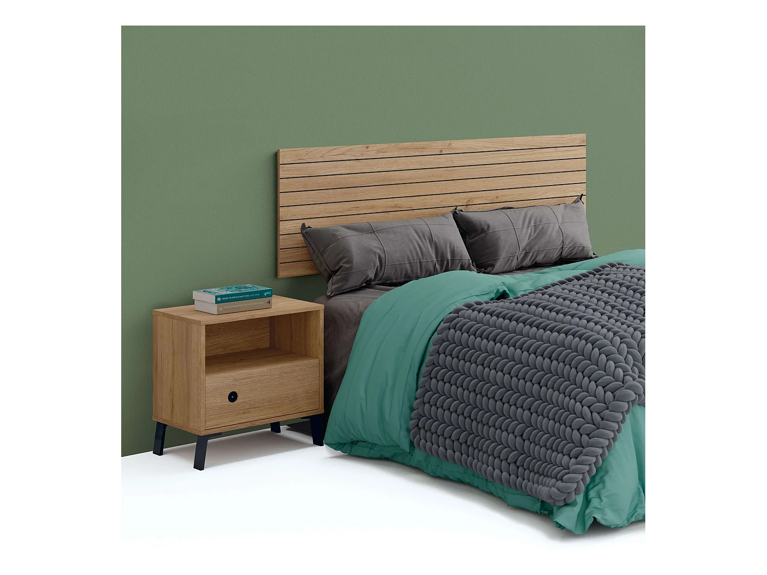 Cabeceira de cama e mesa de cabeceira Camila Gold Oak/Matte Black 160 cm
