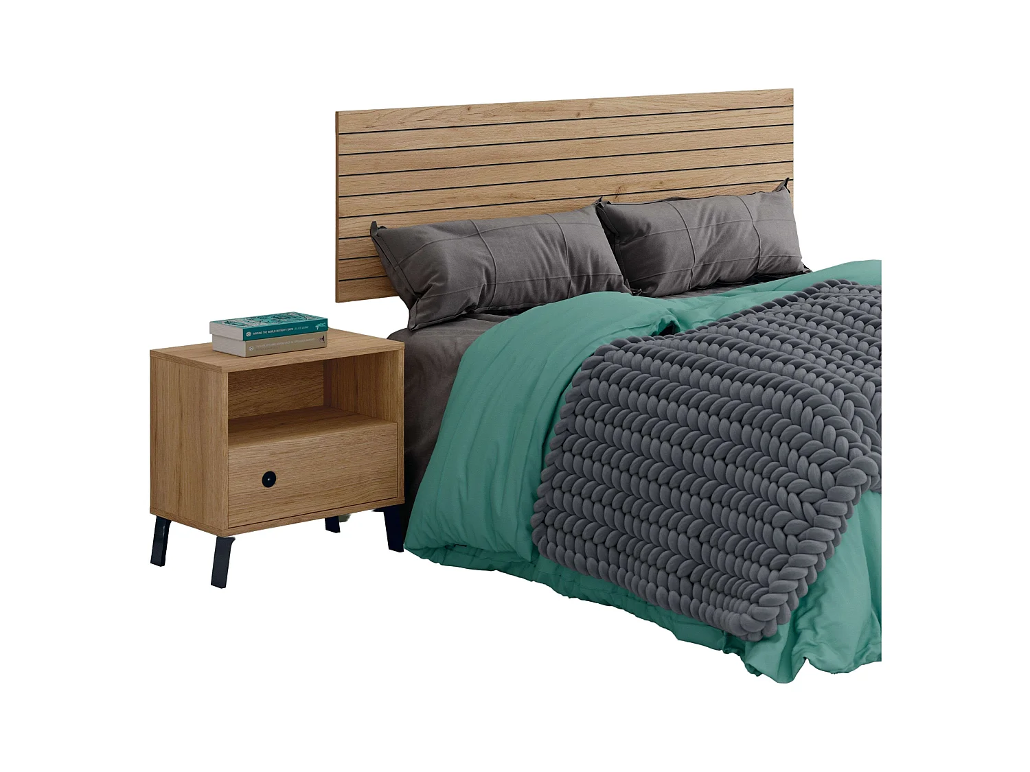 Cabeceira de cama e mesa de cabeceira Camila Gold Oak/Matte Black 160 cm